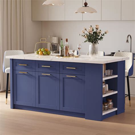 Homary 72 Modern Kitchen Island With Storage White Marble Effect | Desertcart UAE