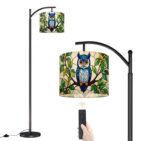 Arc Floor Lamp with Adjustable Lampshade Stained Glass Owl Blue ...