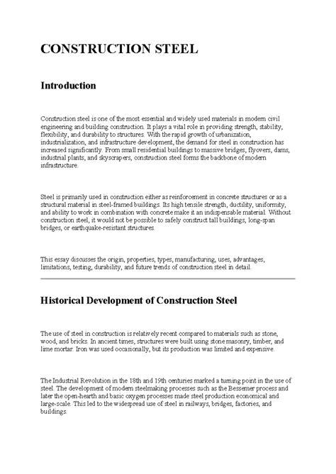Construction Steel: Properties, Uses, and Future Trends (ENG 101) - Studocu