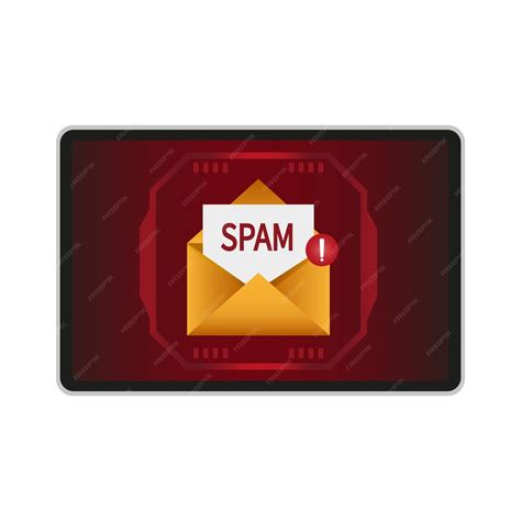 Spam alert icon yellow envelope focus red background warning vector ...