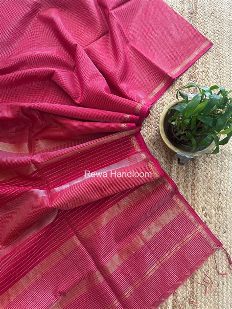 Maheshwari Rani Pink Tissue Silk Saree TCB0096 – Rewa Handloom