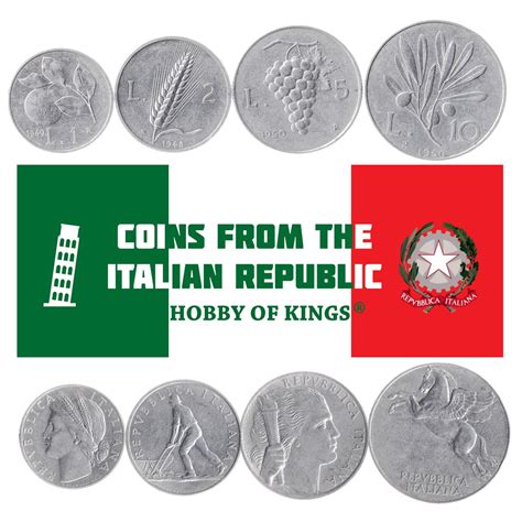 Italiensk 4 myntsett 1 Lira 2 5 10 Lire | Hveteknopper | Pegasus | Fak