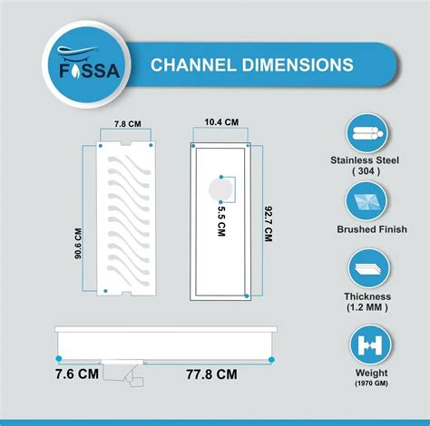 Fossa 36"x4"304 SS Wave Shower Drain Channel Brushed Linear Side Outlet ...