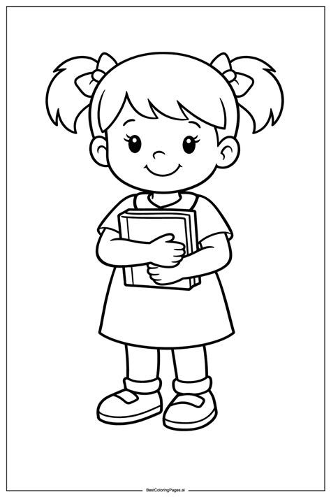 Menina do Jardim de Infância com o seu Livro Desenhos para Colorir ...