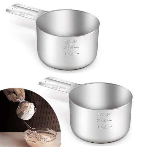 2PCS Stainless Steel Measuring Cup, 1 Cup Rice Measuring Cups (8 oz ...