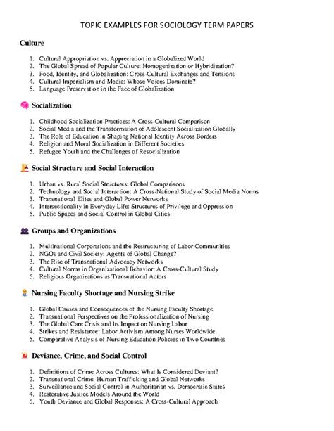 Sociology Term Paper Topic Examples: Global Perspectives and Issues ...