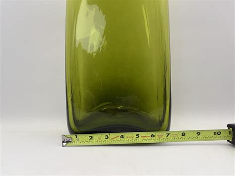 MCM Hand Blown Lime Green Avocado Green Glass Floor Vase 27"
