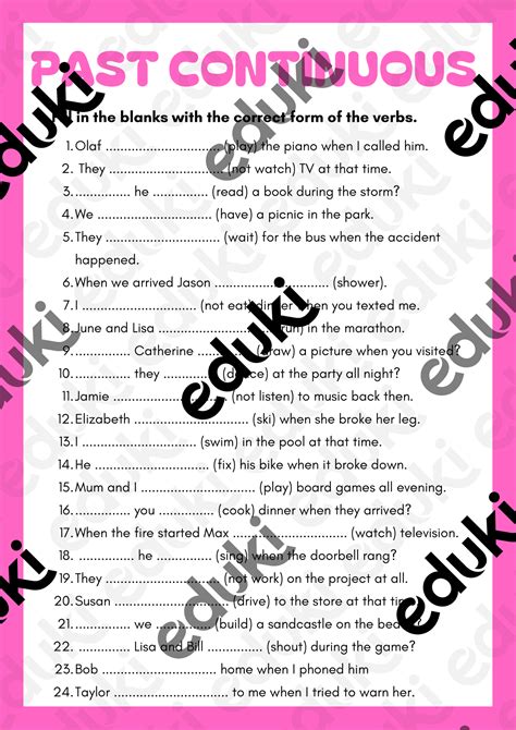 Past Continuous Tense | Worksheet – Unterrichtsmaterial im Fach Englisch