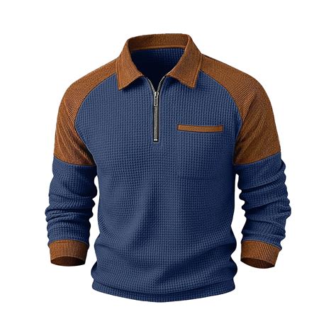 Momihoom Men's Waffle Knit Quarter-Zip Pullover with Contrast Corduroy ...