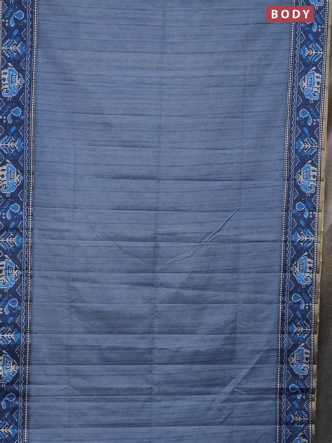 Semi tussar saree blue shade and blue with plain body and patola print ...