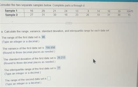 Solved: Consider the two separate samples below. Complete parts a ...