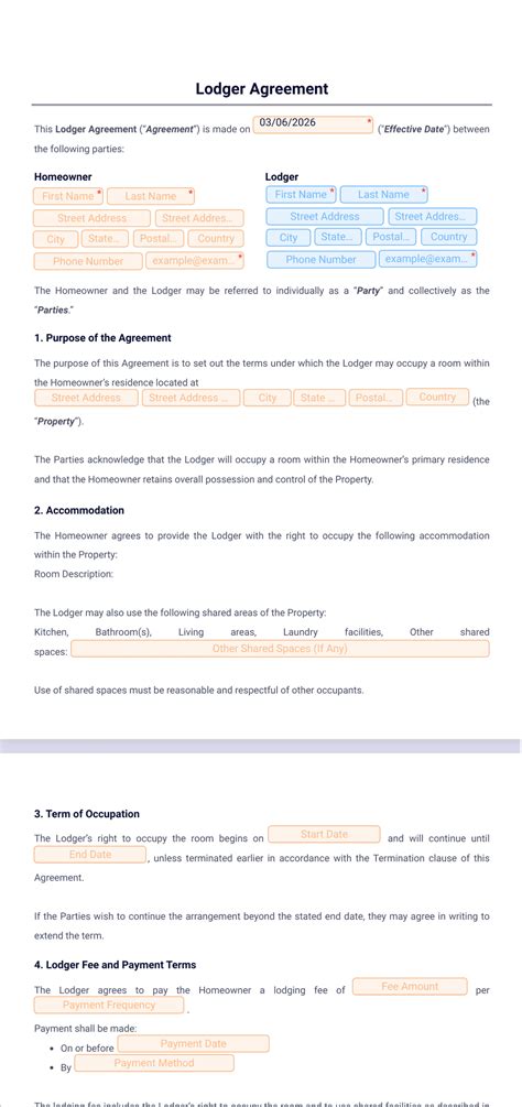 Lodger Agreement Template - PDF Templates | Jotform
