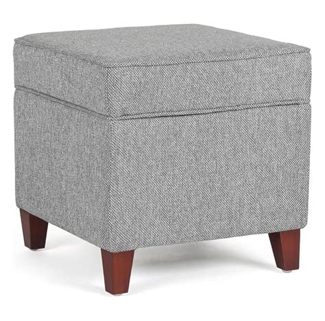 17 Inch Storage Ottoman, Small Foot Rest Stool - Linen Cube for Living Room, Bedroom, Light Grey ...