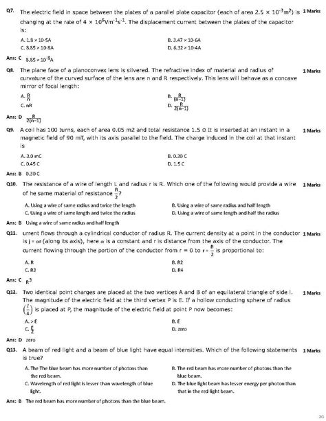 MCQS TEST 2 - 12TH CBSE PHYSICS ANS