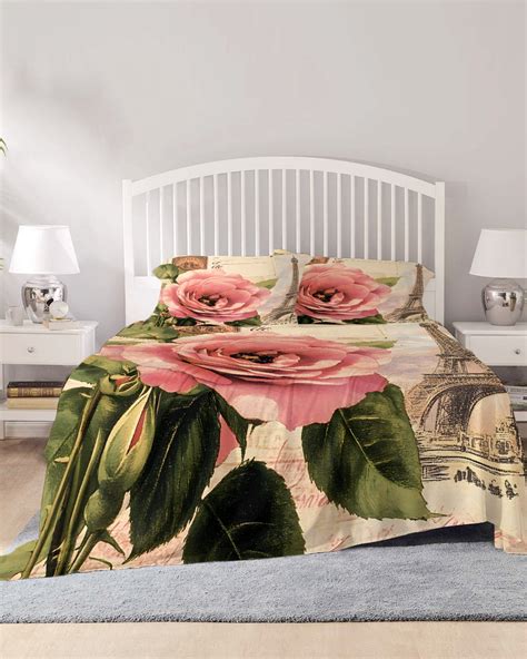 4 Piece Full Sheet Set Vintage Floral Sheets Set for Full Size Bed, Breathable Soft Microfiber ...