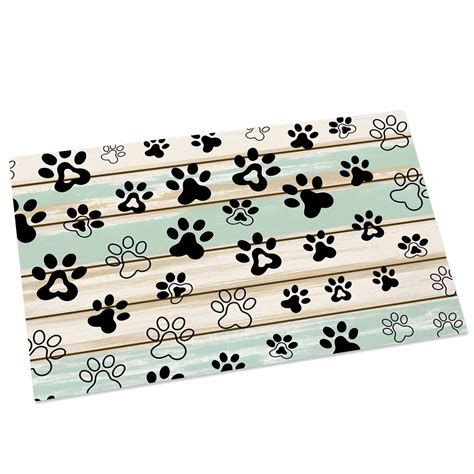 Dog Paw Door Mat 20x31.5 Inch Farmhouse Wood Grain Vintage Green Brown ...