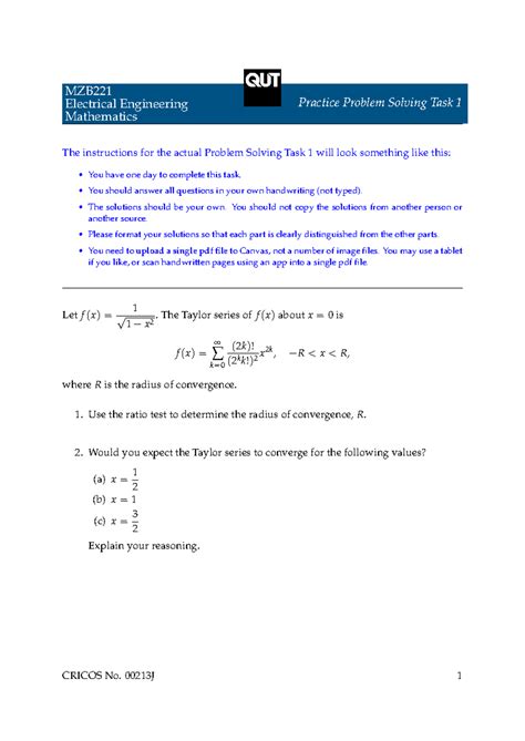 MZB221 Electrical Engineering Math Practice Problem Solving Task 1 - Studocu