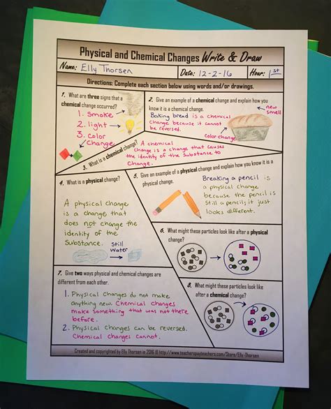 Chemical Change Worksheet 3Rd Grade