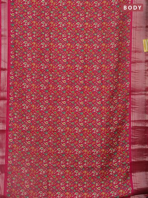 Semi dola saree pink with allover prints and zari woven border ...