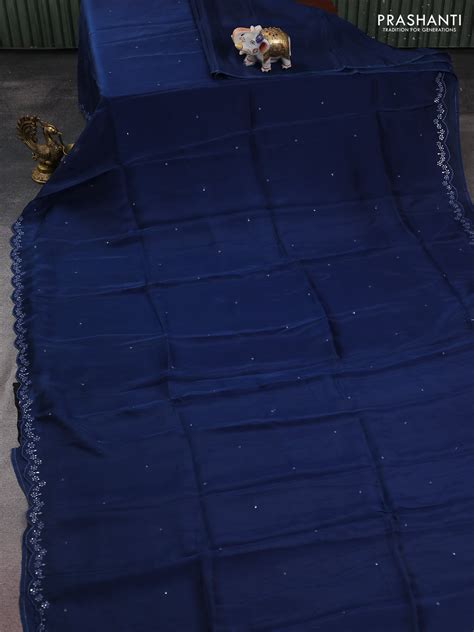 Satin crepe silk saree blue and black with allover mirror work and ajr ...