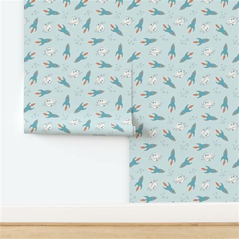 Rockets - Blue (MED) Wallpaper | Spoonflower