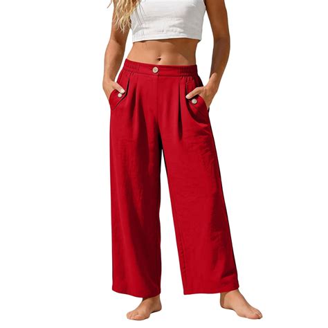 BUIGTTKLOP Women's Wide Leg Cotton Linen Work Dress Pants High Waisted Straight Business Casual ...