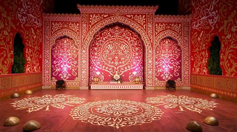 Ornate Red And Gold Stage With Intricate Patterns Arches Creating ...