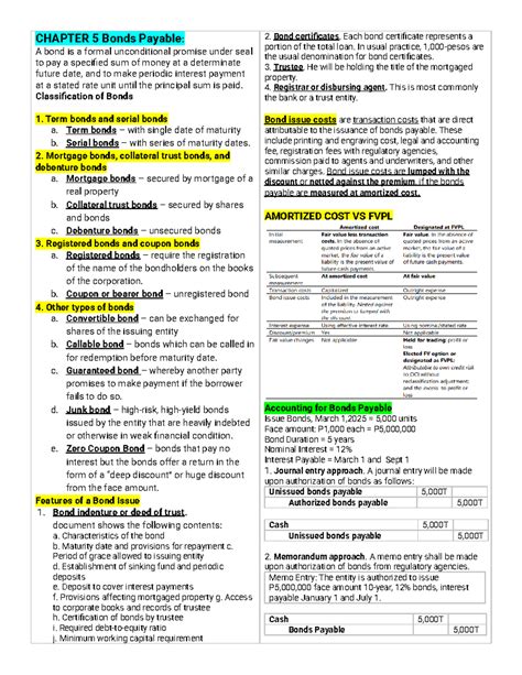 BONDS PAYABLE: CHAPTER 5 Overview and Key Concepts - Studocu