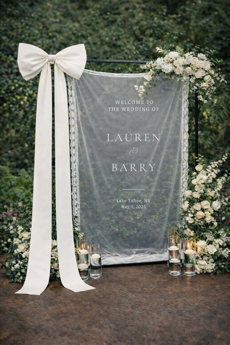 Custom Wedding Welcome Sign With Lace Frame and Draped Fabric – Elegant ...