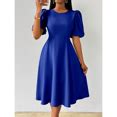AURA Women Solid Color A Line Mini Dress Puff Sleeve Round Neck Elegant ...