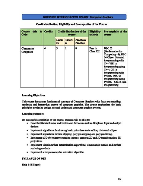 DSE: Computer Graphics Course Overview and Credit Details - Studocu