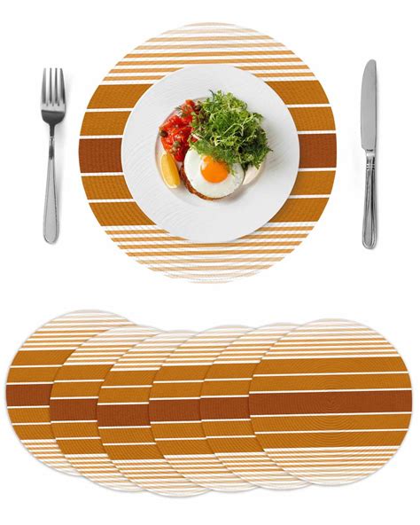 Burnt Orange Ombre Stripe Round Placemats Set of 6 for Dinning Tables ...