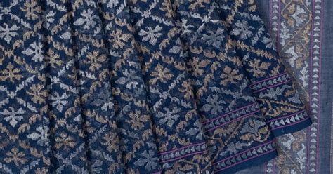 Banarasi Neelambari Cotton Jamdani Criss Cross Checks And