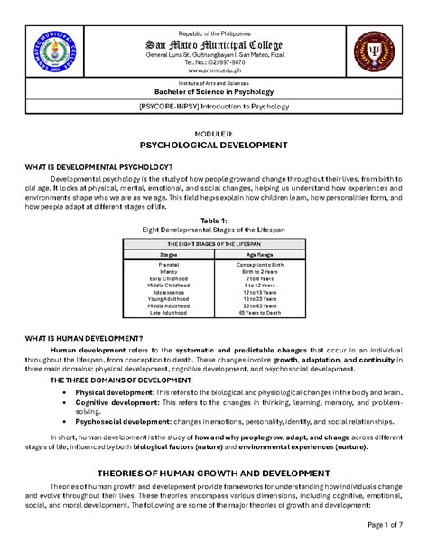 Module II: Psychological Development in BS Psychology (PSY 101) - Studocu