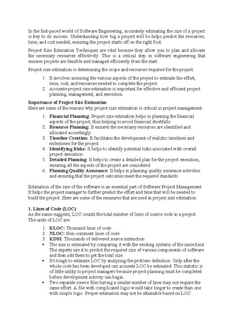 Software Project Management: Techniques for Size Estimation and Risk ...
