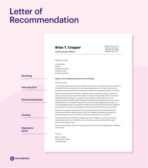 Free Professional Recommendation Letter Template Editable