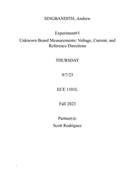 ECE 1101L Lab Report: Voltage, Current & KVL/KCL
