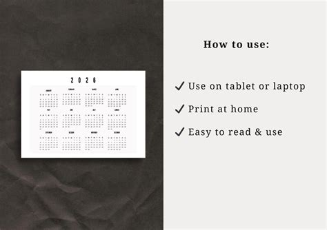 2026 Digitaler Kalender zum Ausdrucken | Minimaler Kalender PDF ...