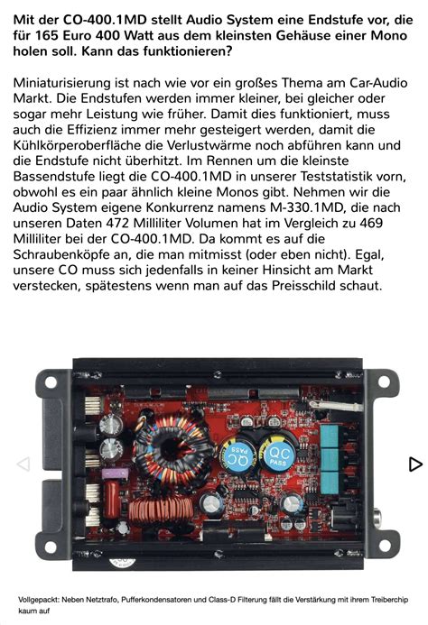 AUDIO SYSTEM CO-400.1 MD 1-Kanal Mono Verstärker Endstufe Amplifier CO ...