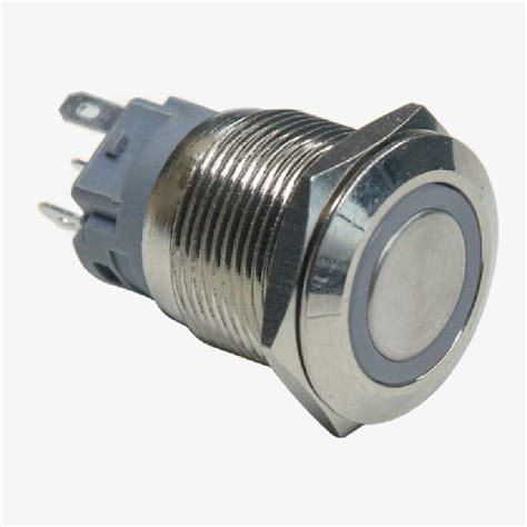 Flat Head 12mm 12V Ring Light Self-Lock Non-Momentary Metal Push-Butto ...