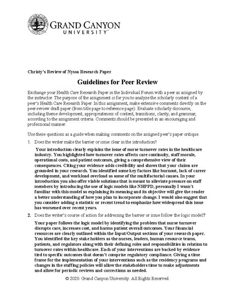 HLT-364 Peer Review Guidelines for Health Care Research Papers - Studocu