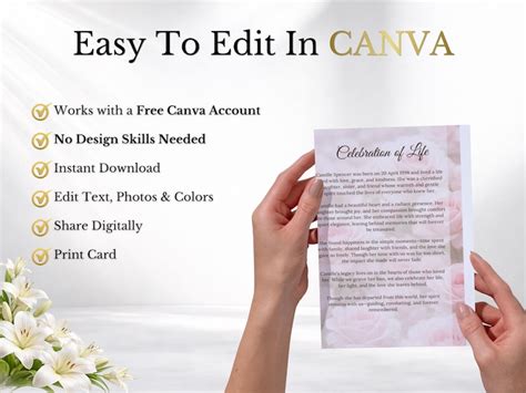 Editable Funeral Program Template, Pink Rose Memorial Brochure (digital ...