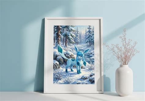 Buy Glaceon Winter Forest Print, Eeveelutions Pokemon Wall Art, Oil ...