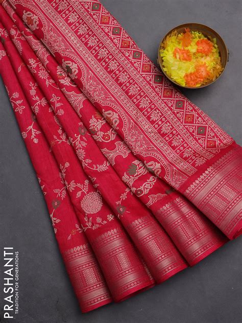 Semi dola saree pink with allover prints and zari woven border ...