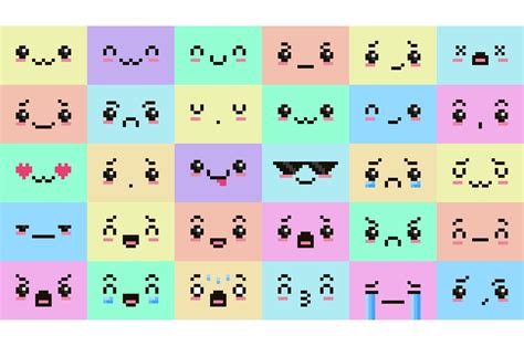 Pixel art kawaii faces. Cute, an Illustration by winwin.art | Pixel art ...