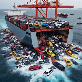 centaines de voitures électriques tombés dans la mer d'un cargo de transport. Image 2 de 4