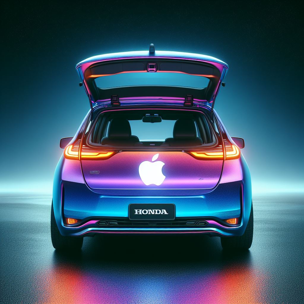 ホンダとアップルがコラボして制作した車で、iPhone風の色合いと、ホンダのロゴの右隣にアップルのロゴがついたデザイン