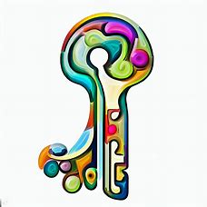 Create an image of a colorful and whimsical key