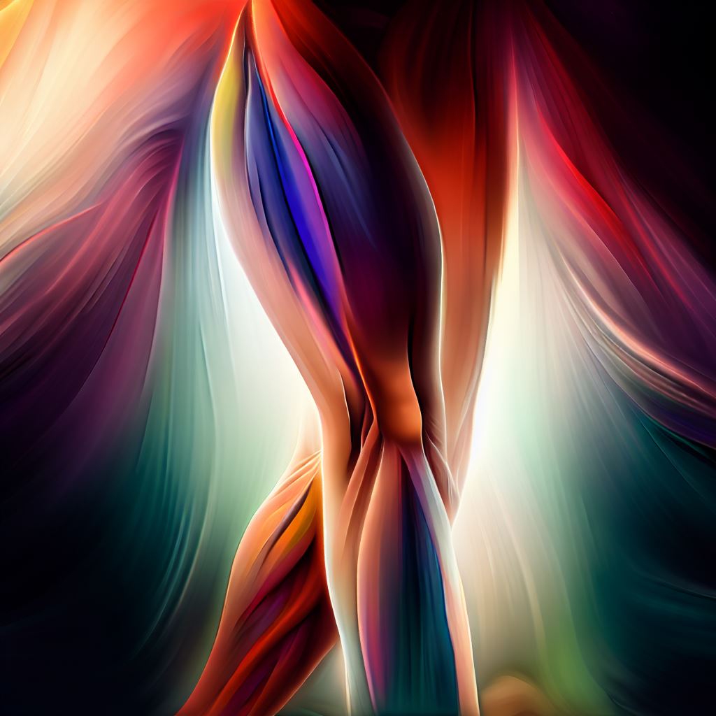 Create an artistic representation of the hamstring muscles in the human body, showcasing their strength and power.