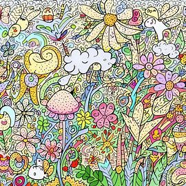 Doodle a whimsical and wonderful garden filled with colorful flowers and playful animals for a peaceful vacation.. Image 4 of 4